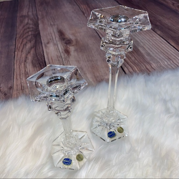 Vintage | Bohemia Crystal Candlestick Holders